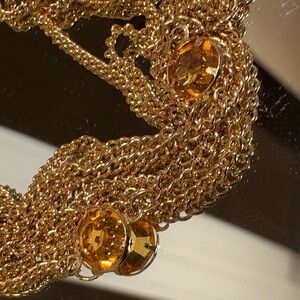 48” Necklace Vintage Gold Tone With Golden Beads Highlights Double Clasp